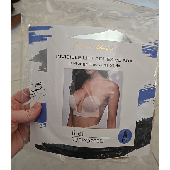 NEW Carrie Amber U-Plunge Backless Style Invisible Lift Adhesive Bra Size A Cup - Picture 2 of 4